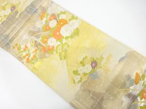 アンティーク　山並に雲・花模様織り出し袋帯（材料）